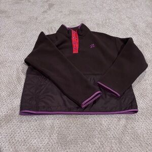 Peloton Sherpa pullover fleece size small brown with purple trim